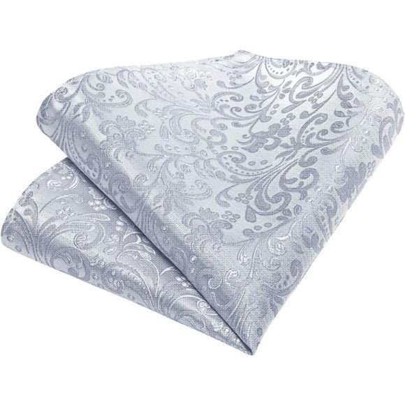 Silk Tie Woven Handkerchief Men's Necktie and Lapel Pin Brooch Set 05 Silver - Picture 6 of 6